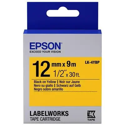 เทปพิมพ์อักษร 12 มม. ดำพื้นเทปเหลือง Epson LK-4YBP เทปพิมพ์อักษร 12 มม. ดำพื้นเทปเหลือง Epson LK-4YBP