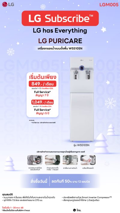 เครื่องกรองน้ำแบบตั้งพื้น รุ่น WS510SN สีขาว ระบบ Smart Inverter ประหยัดพลังงานสูงสุด