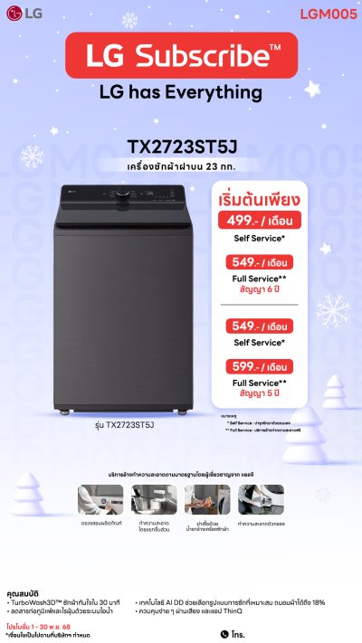 เครื่องซักผ้าฝาบน 23 กก รุ่น TX2723ST5J ระบบ Inverter Direct Drive