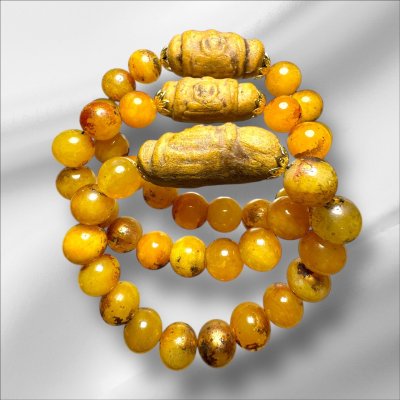 สร้อยประคำข้อมือหยกเหลืองสมเด็จม้วน กรุวังหน้า สมเด็จโตปลุกเสก 2411 (เส้นละ)