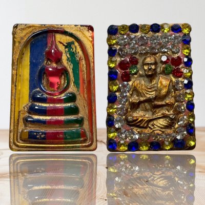 พระวังหน้าเนื้อเเก้วมณ๊โชิ 7 สี หลังสมเด็จโต ลงรักปิดทอง กรุวังหน้า 2411