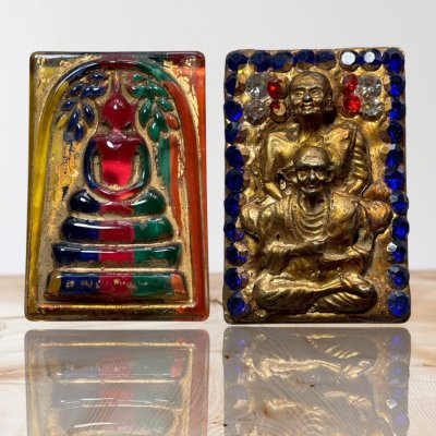 พระวังหน้าเนื้อเเก้วมณ๊โชิ 7 สี หลังสมเด็จโต ลงรักปิดทอง กรุวังหน้า 2411