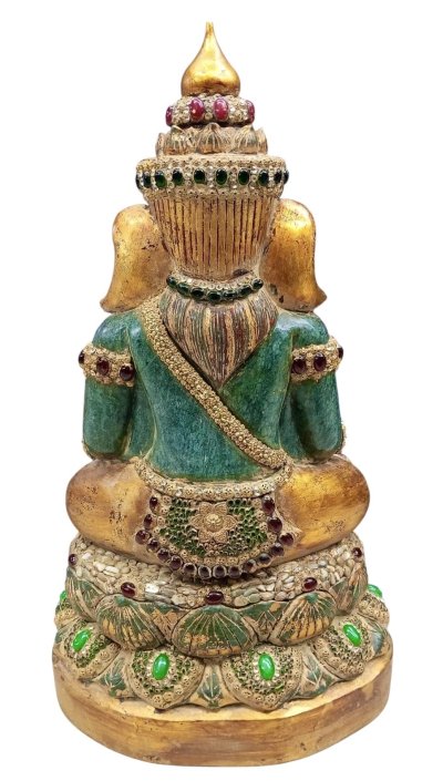 พระพิฆเนศเนื้อหินหยกสีเขียวมรกตประดับพลอย หน้าตัก 9 นิ้ว