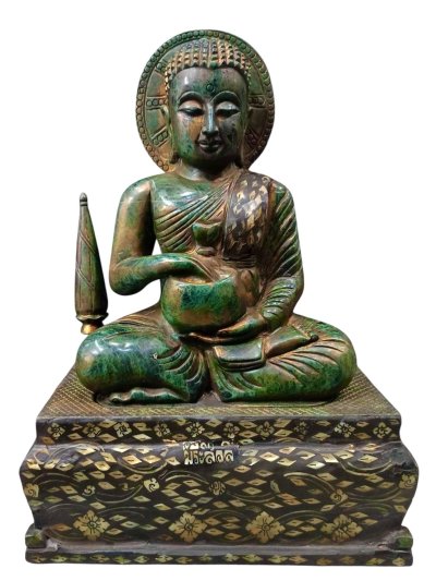 เนื้อหินหยกเขียวมรกต  ฐานประดับลายมุก จปร 2411 ขนาดหน้าตัก 9 นิ้ว