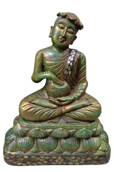 พระอุปคุตจกบาตร เนื้อหินหยกสีเขียว ฐานถอดได้ ใต้ฐานประดับ ลายมุก จปร  2411  หน้าตัก 9 นิ้ว