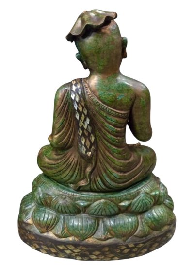 พระอุปคุตจกบาตร เนื้อหินหยกสีเขียว ฐานถอดได้ ใต้ฐานประดับ ลายมุก จปร  2411  หน้าตัก 9 นิ้ว