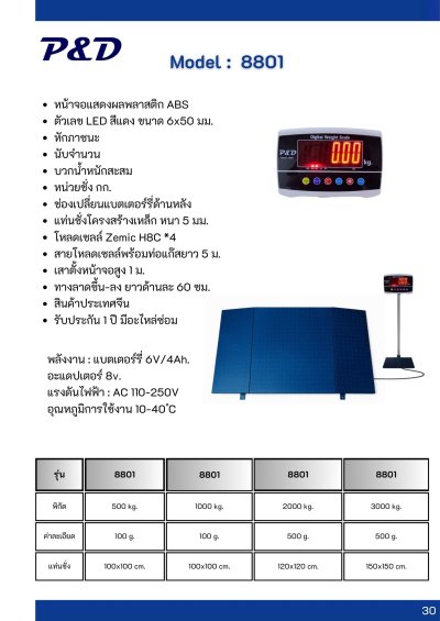 8801 เครื่องชั่งตั้งพื้นพร้อมทางลาด พิกัด 500 kg. - 3000 kg.