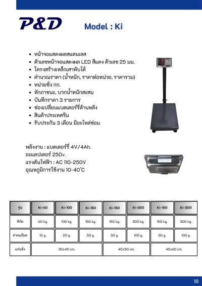 Ki เครื่องชั่งตั้งพื้นเสาพับได้ พิกัด 60 kg. - 150 kg.