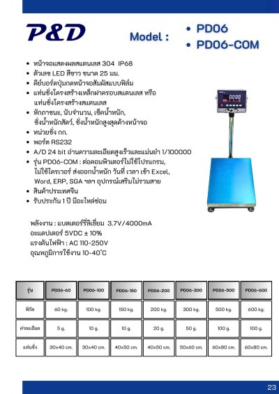 PD06 เครื่องชั่งตั้งพื้น พิกัด 30 kg. - 150 kg.