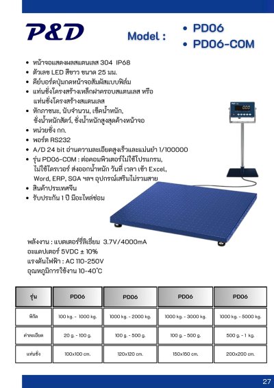 PD06 เครื่องชั่งตั้งพื้น พิกัด 500 kg. - 3000 kg.
