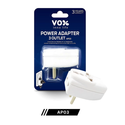VOX ปลั๊กอะแดปเตอร์  รุ่น AP03 ปลั๊กขยายจำนวนช่อง เป็น 2 และ 3 ช่อง ปลั๊กเปลี่ยนทิศ 90 องศา