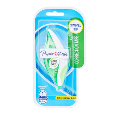 เทปลบคำผิด รุ่น Dryline Grip ด้ามเขียว ขนาด 5 มม. x 8.5 ม. Papermate