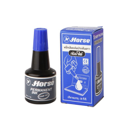 Horse หมึกเติมแท่นประทับตรา กันน้ำได้ สีน้ำเงิน 30 cc.