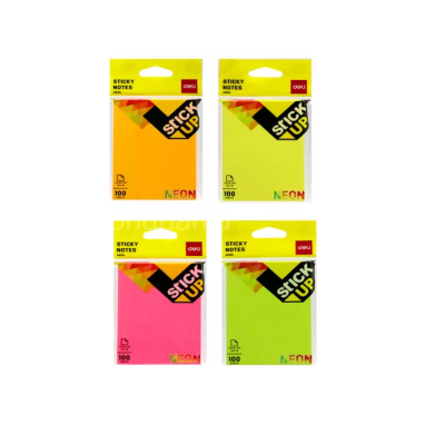 กระดาษโน๊ตกาว ขนาด 3×4นิ้ว สีนีออน คละสี #A024 1 ชิ้น Deli