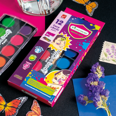 สีเพ้นท์หน้า สีทาผิวหน้า และร่างกาย 1 กล่อง 12 สี Master Art