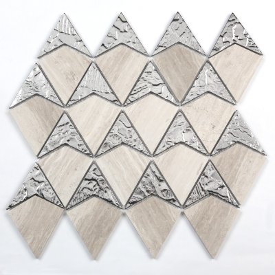 ArtMosaic_3D_Diamond_Shape_SilverWhiteMarble