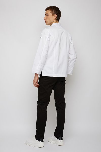 Denton White Pressed Button Longsleeves Chef Jacket