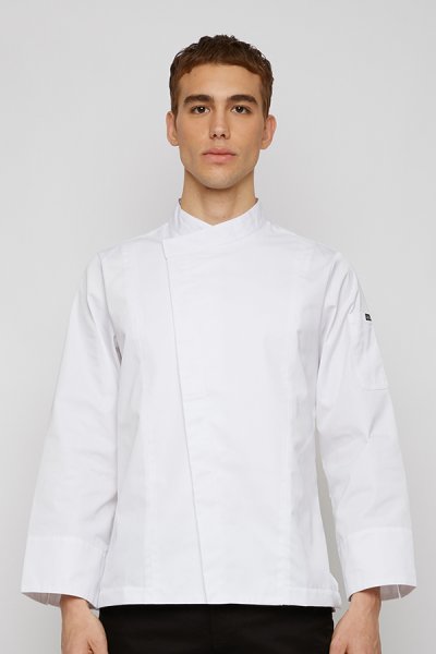 Denton White Pressed Button Longsleeves Chef Jacket
