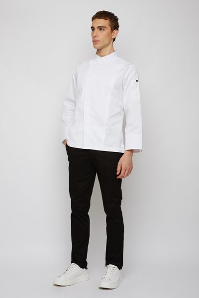 Denton White Pressed Button Longsleeves Chef Jacket