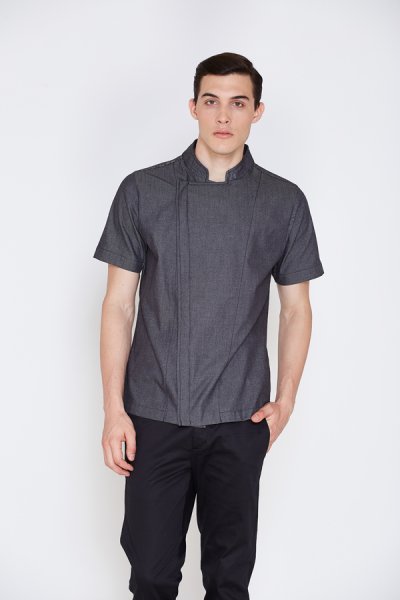 Jeff Grey Denim Zipper Shortsleeves Chef Jacket