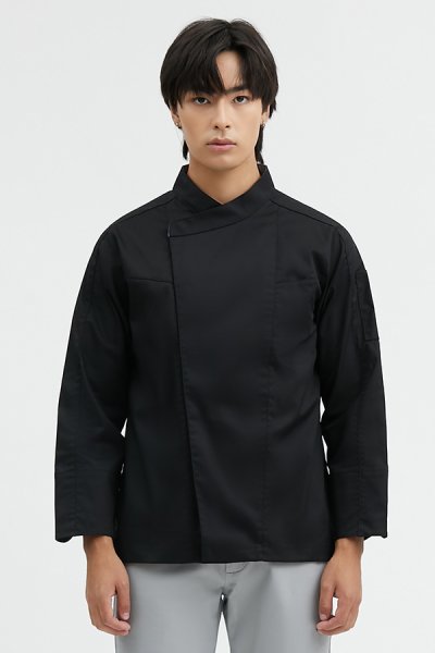 Tommy Black Longsleeves Chef Jacket with Press Buttons / 100% cotton