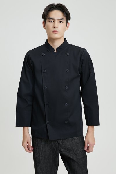 Sam Black Longsleeves Chef Jacket with Buttons
