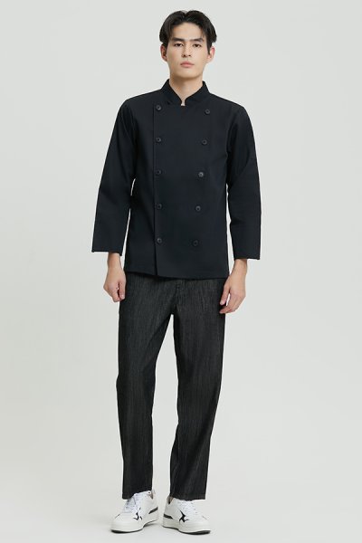 Sam Black Longsleeves Chef Jacket with Buttons