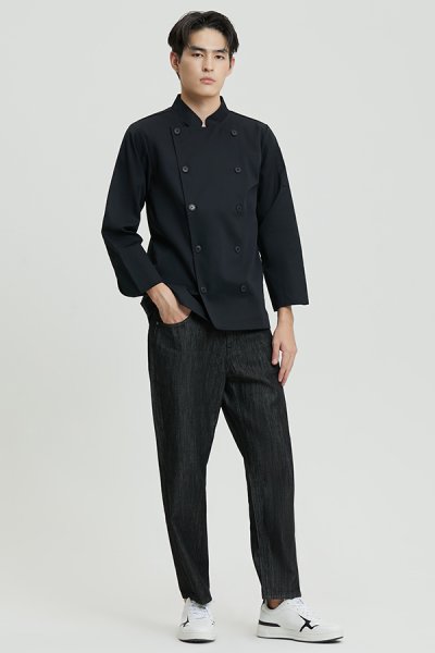 Sam Black Longsleeves Chef Jacket with Buttons