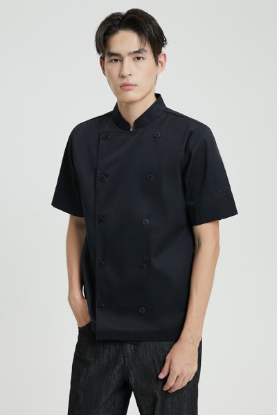 Sam Black Shortsleeves Chef Jacket with Buttons