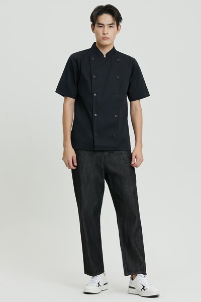 Sam Black Shortsleeves Chef Jacket with Buttons