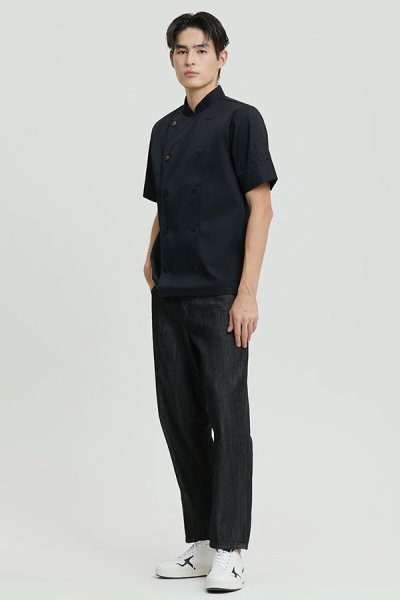 Sam Black Shortsleeves Chef Jacket with Buttons