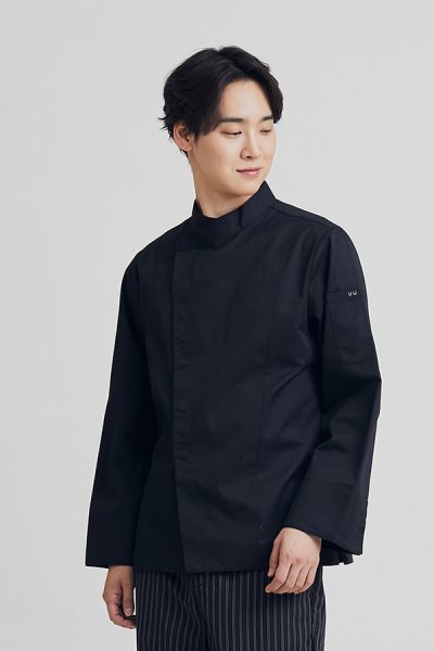 Denton Black Pressed Button Longsleeves Chef Jacket