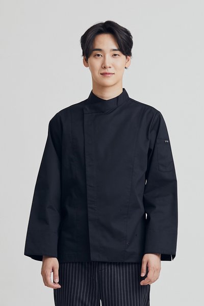Denton Black Pressed Button Longsleeves Chef Jacket