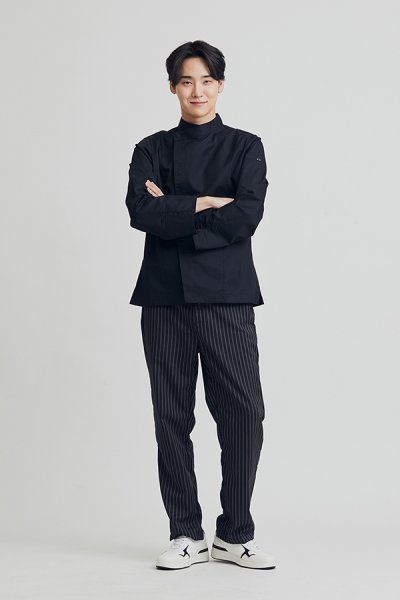 Denton Black Pressed Button Longsleeves Chef Jacket