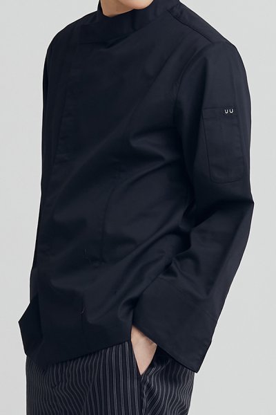 Denton Black Pressed Button Longsleeves Chef Jacket