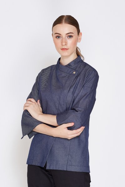 Jane Denim Women Chef Jacket with Press Buttons