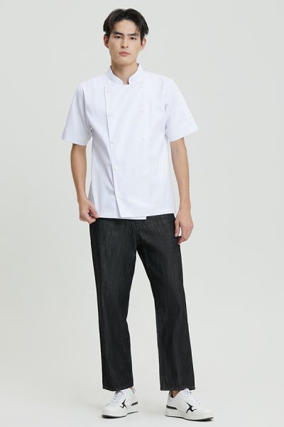 Sam White Shortsleeves Chef Jacket with Buttons