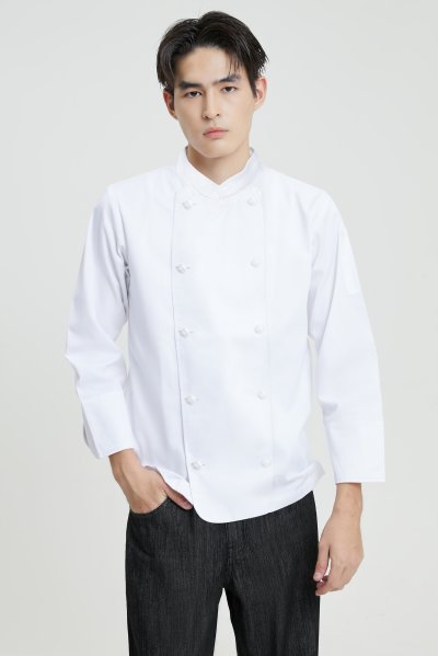 Mark white longsleeves chef jacket with knot  buttons