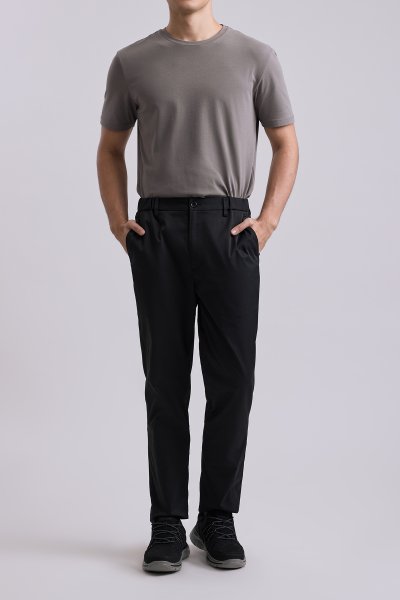 Black Elastic Waist Slim Fit Trousers