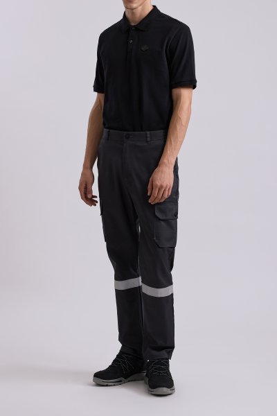 Charcoal grey cargo pants with 3M reflective tape