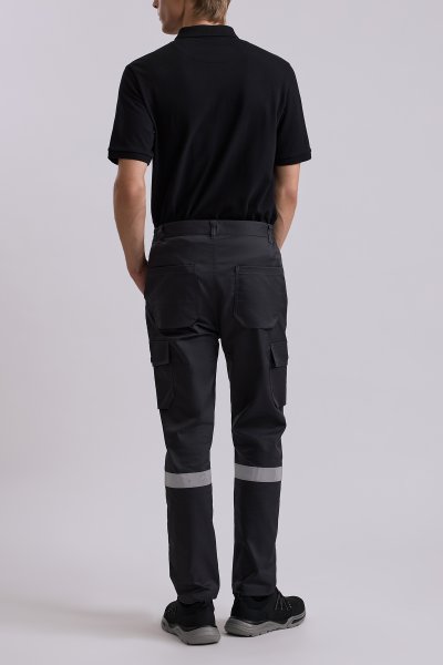 Charcoal grey cargo pants with 3M reflective tape
