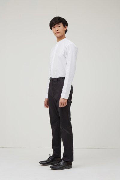 Men's white longsleeves oxford stand collar shirt