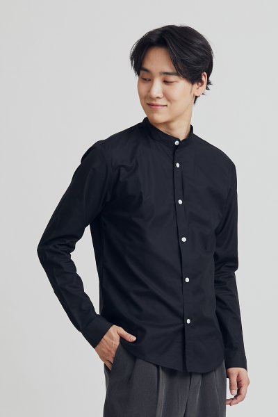 Men's black stand collar oxford shirt