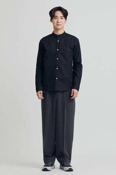 Men's black stand collar oxford shirt