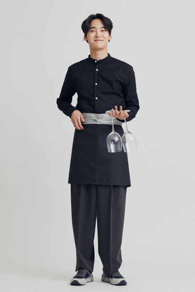 Men's black stand collar oxford shirt