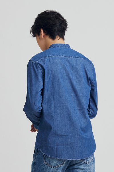 Men's denim stand collar oxford shirt