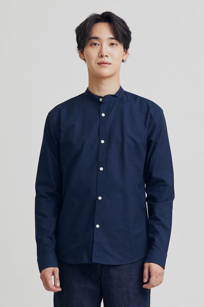 Men's navy stand collar oxford shirt