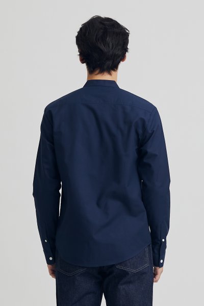 Men's navy stand collar oxford shirt