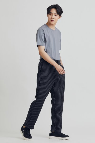Black Stripe Elastic Waist Slim Fit Trousers