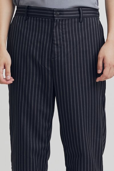 Black Stripe Elastic Waist Slim Fit Trousers